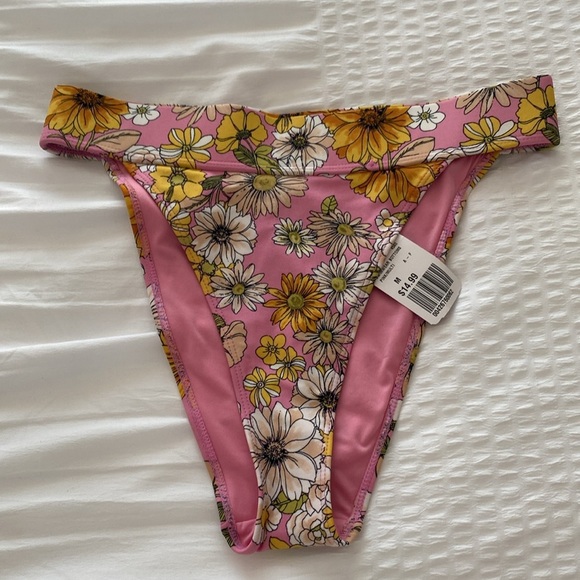NWT Forever 21 pink floral print high leg cheeky bikini bottoms size medium - Picture 12 of 13